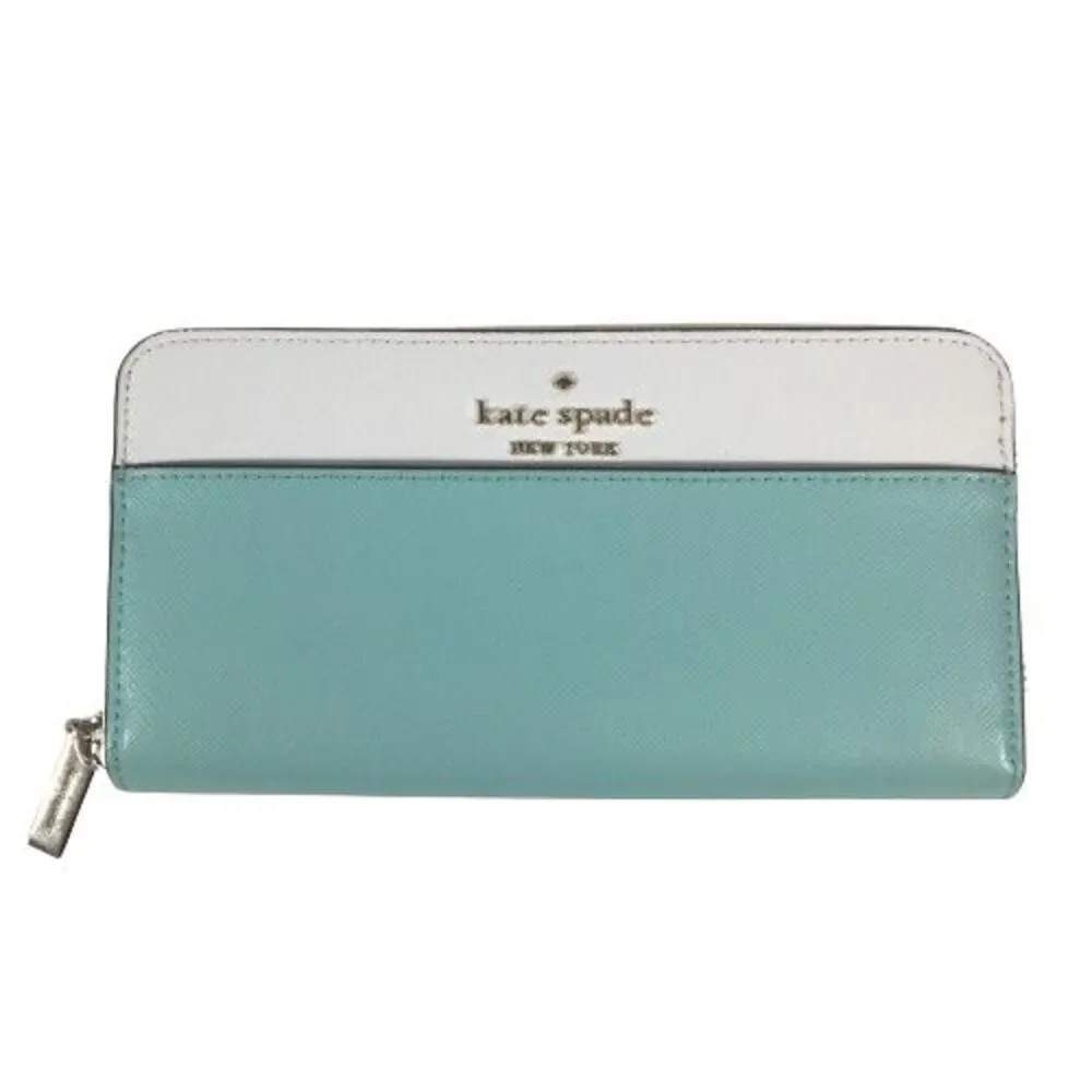 Kate Spade Staci Colorblock Saffiano Large Continental Wallet Clutch Mint Green